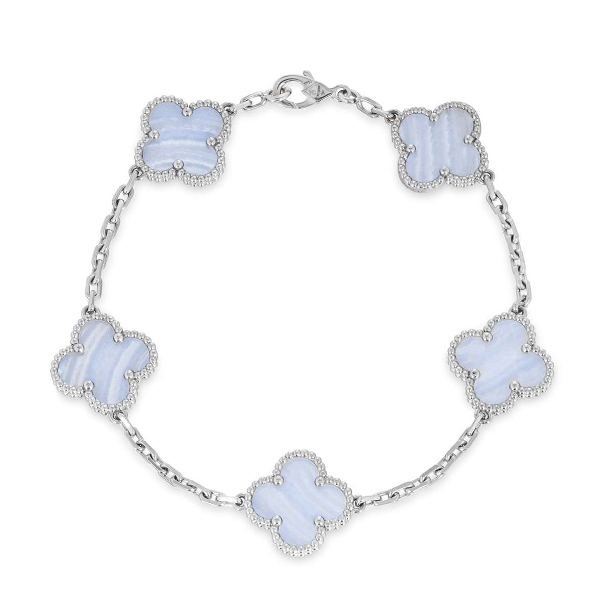 Van Cleef & Arpels White Gold Chalcedony Vintage Alhambra 5 Motif Bracelet VCARD34700